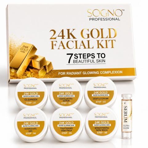 Sogno Professional 24K Gold Facial Kit 7 Step Facial for Radiant Glow, Brightening & Youthful Skin