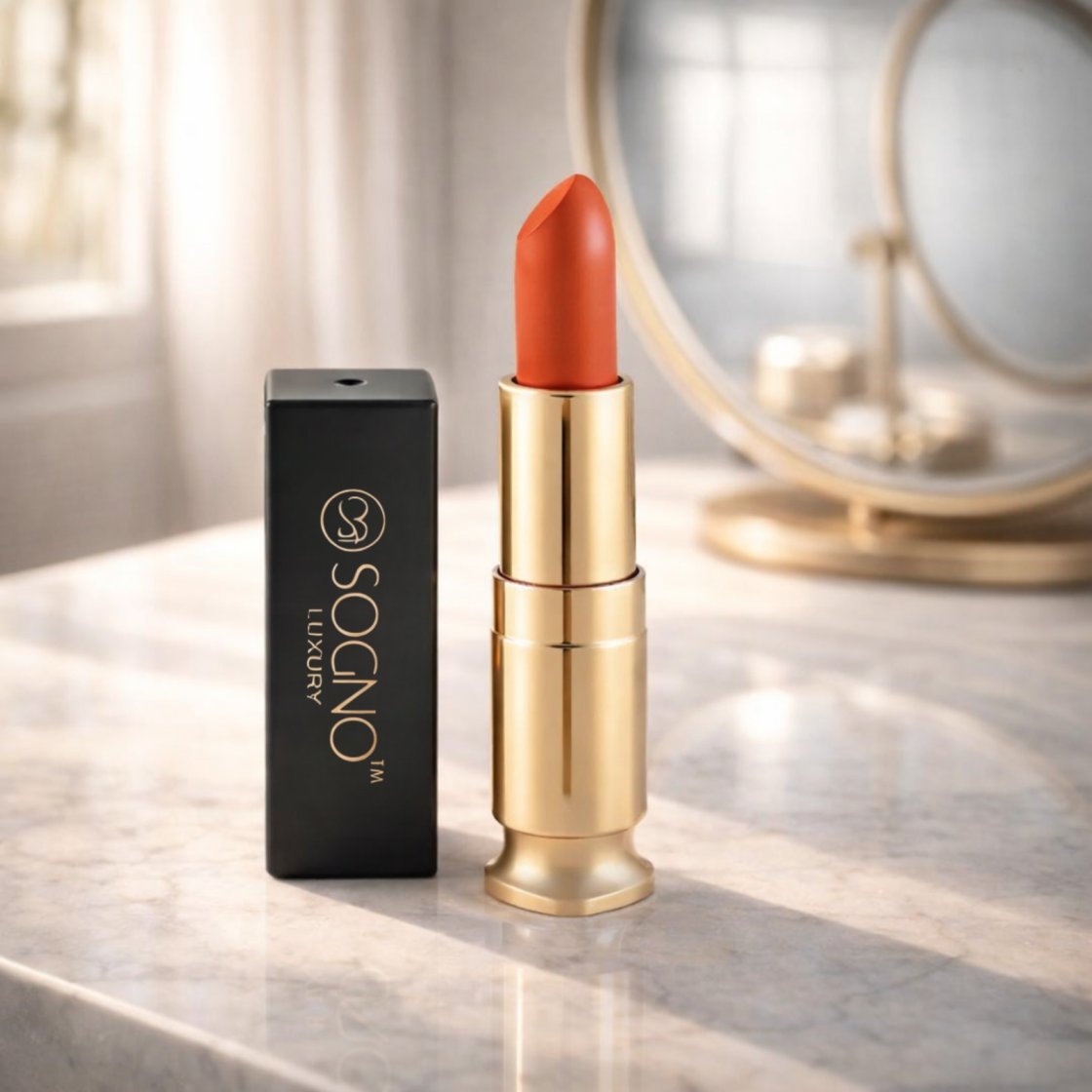 Sogno Luxury Peach Coral Bullet Lipstick | Organic, Plant Based Pigmented Formula (4.2 g)