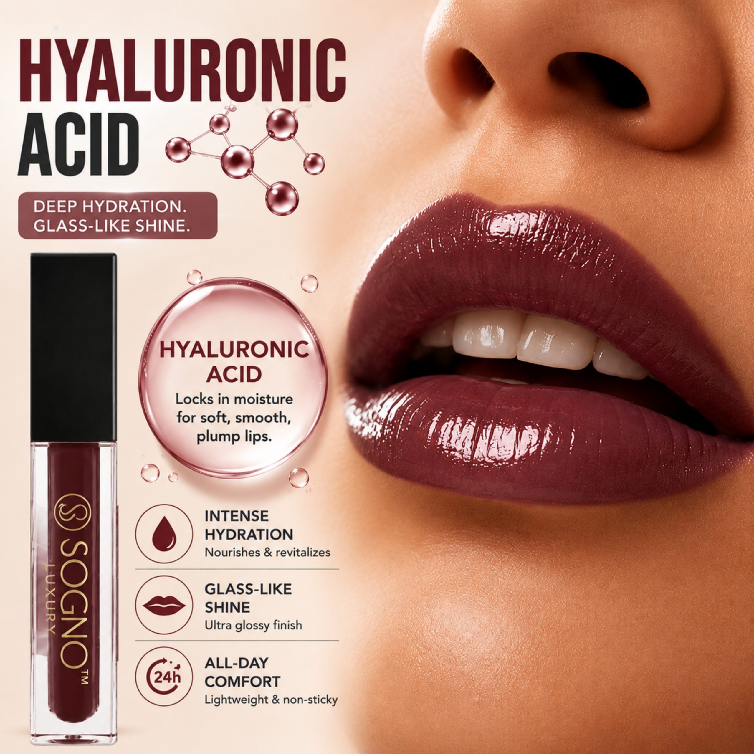 Sogno Luxury Hyaluronic Acid Matte Liquid Lipstick – Mauve Desire, 4g - Image 3