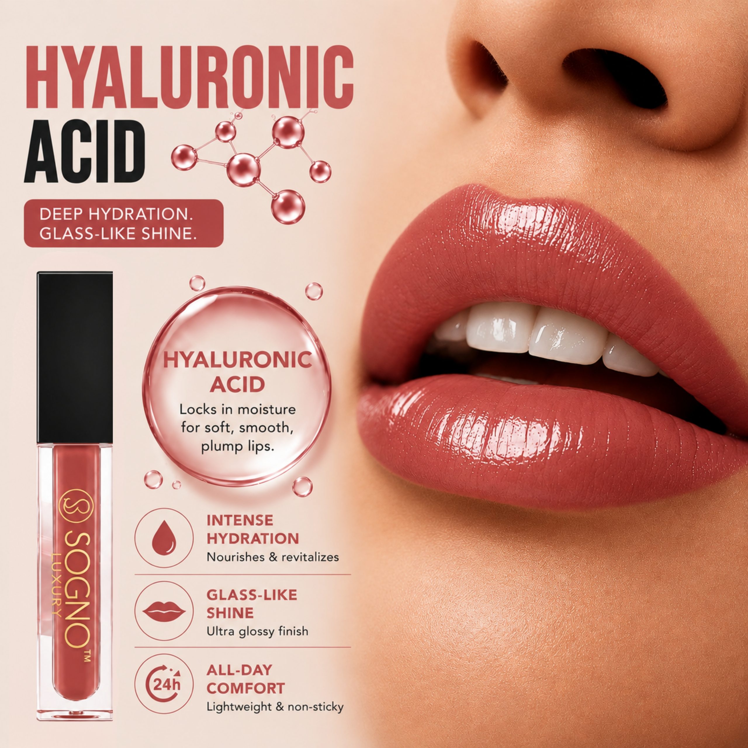 Sogno Luxury Hyaluronic Acid Matte Liquid Lipstick – Soft Mocha, 4g - Image 3